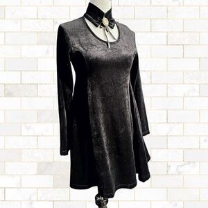 Killstar Babydoll Velvety Black Long Sleeve Mini Dress